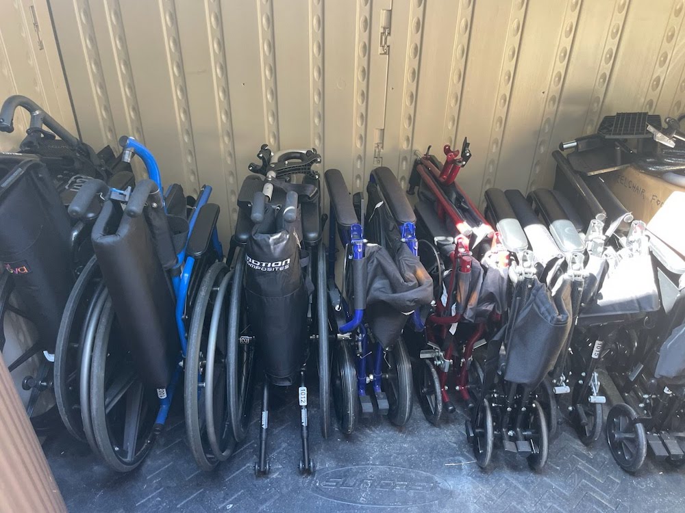 free wheelchairs in a storage shed